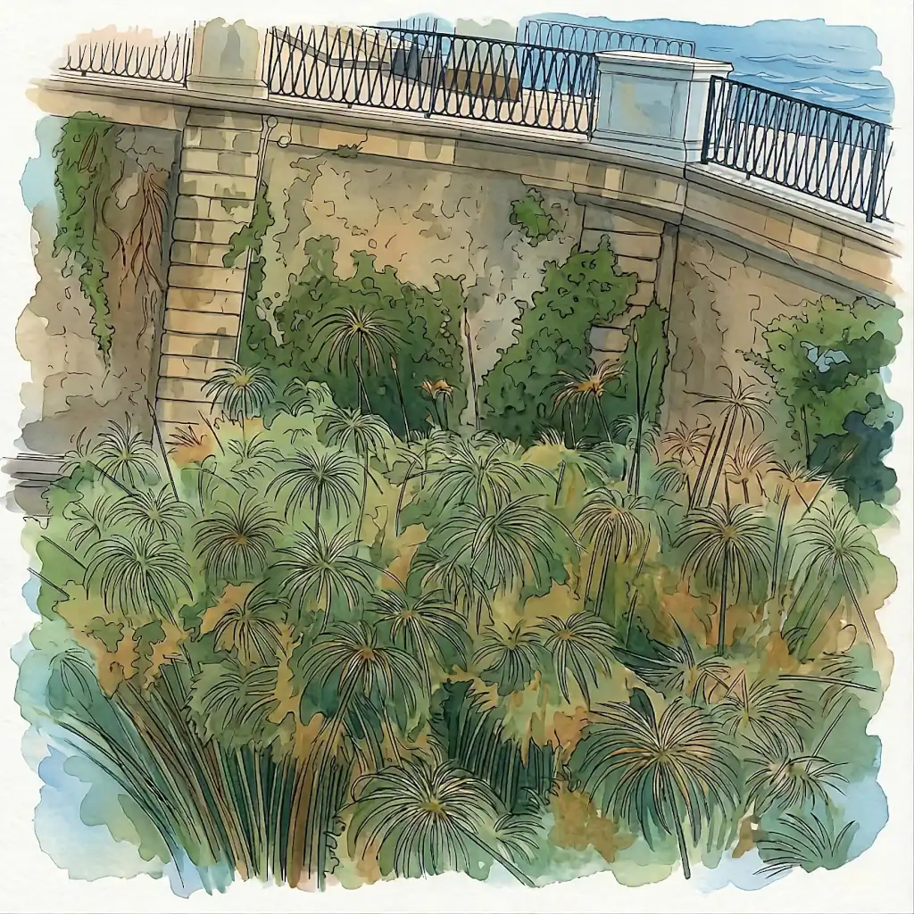 Illustrazione ad acquerello del papiro (Cyperus papyrus) della Fonte Aretusa, uno dei simboli dell'anima millenaria di Siracusa in Sicilia